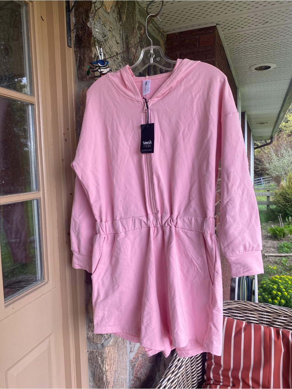 Smash + Tess BFF Long Sleeve Cotton Shorty Romper, Size Small, Pink, Brand New